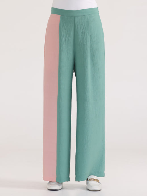 Sea Green Trousers with Contrasting Salmon Pink