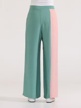 Sea Green Trousers with Contrasting Salmon Pink