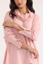 Salmon Pink Cowl Top with Gold Buttons