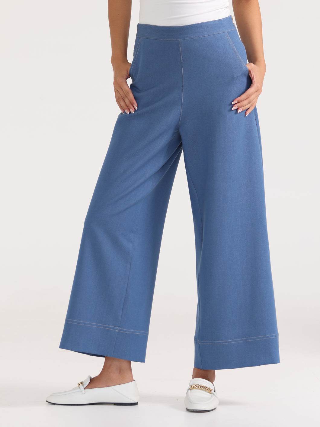 Cobalt Blue Denim Trousers with Contrast Stitching
