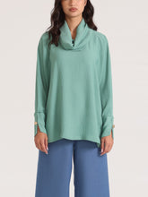 Sea Green Cowl Top with Gold Buttons