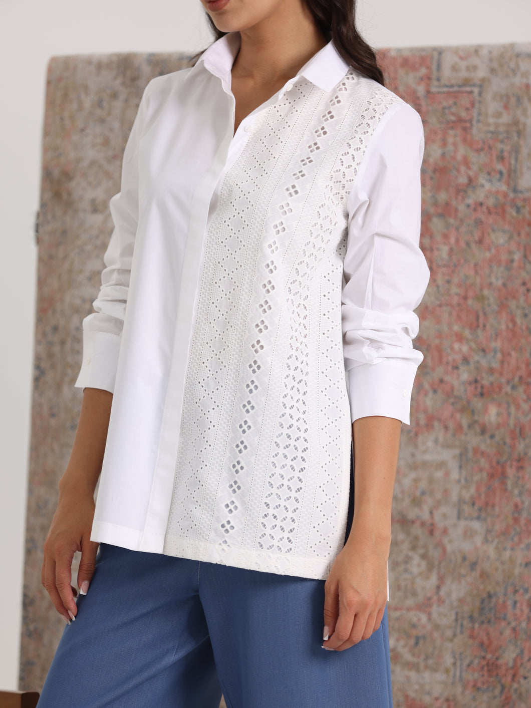 Cotton & Broderie Anglaise Buttoned Shirt