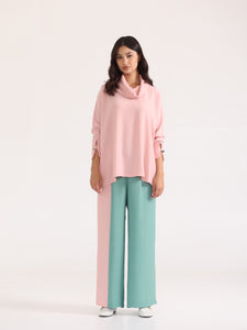 Salmon Pink Cowl Top with Gold Buttons