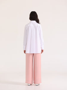Tuxedo Shirt with Fine-Striped Pink & Silver Metallic Bib