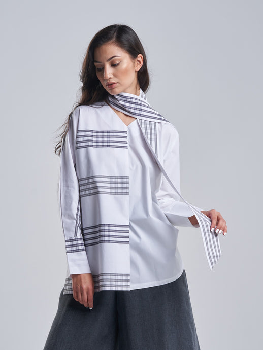 White & Checkered Top with Tie