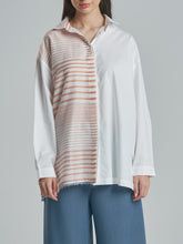 Classic Cotton Silk Shirt with Coral Stripes