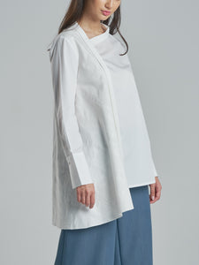 Asymmetric Structured Shirt with Embroidered Side