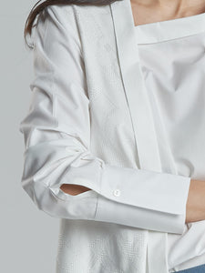 Asymmetric Structured Shirt with Embroidered Side
