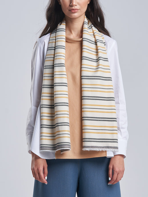 Striped Scarf in Tuscan Yellow and Grey Black