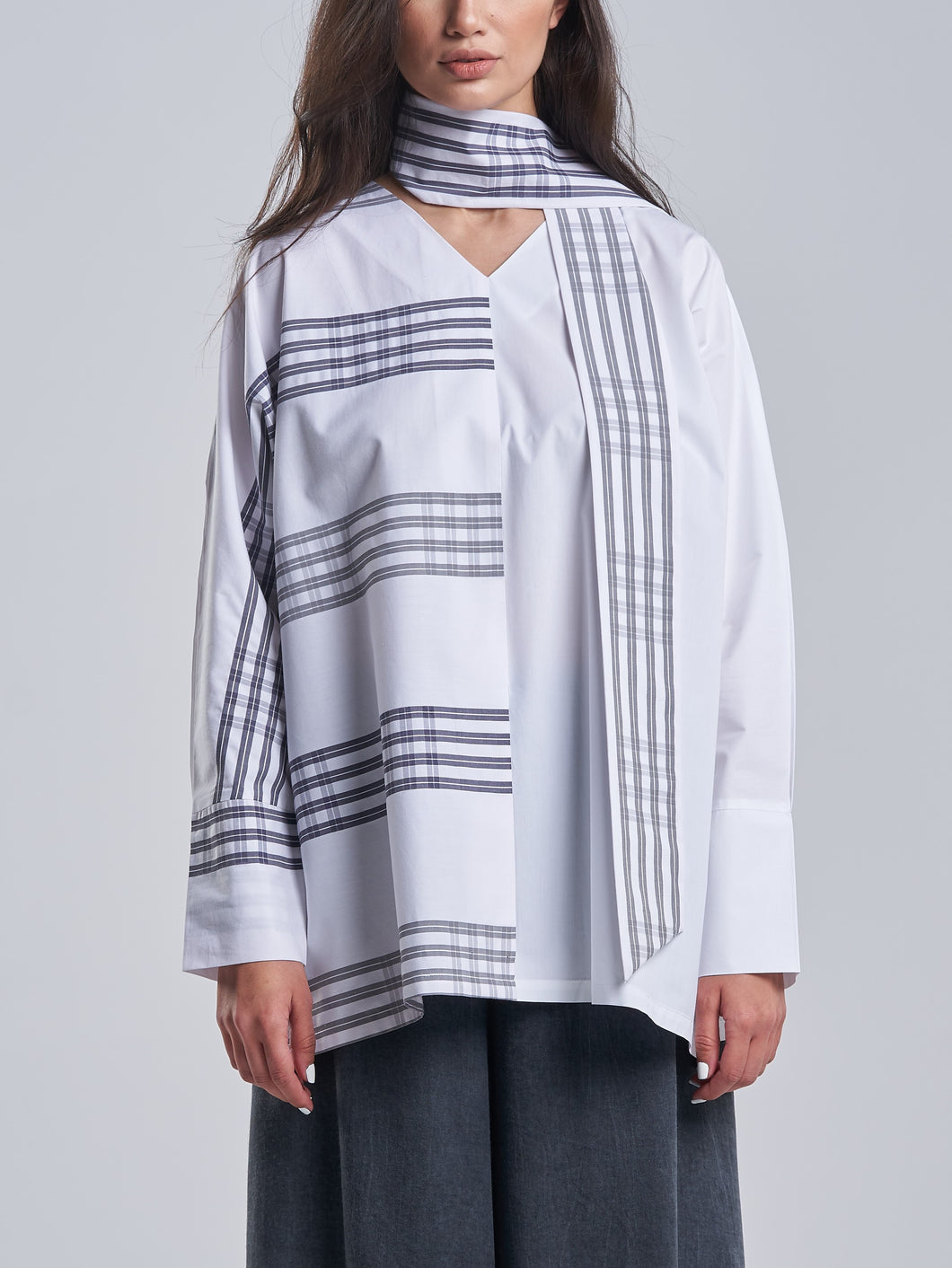 White & Checkered Top with Tie