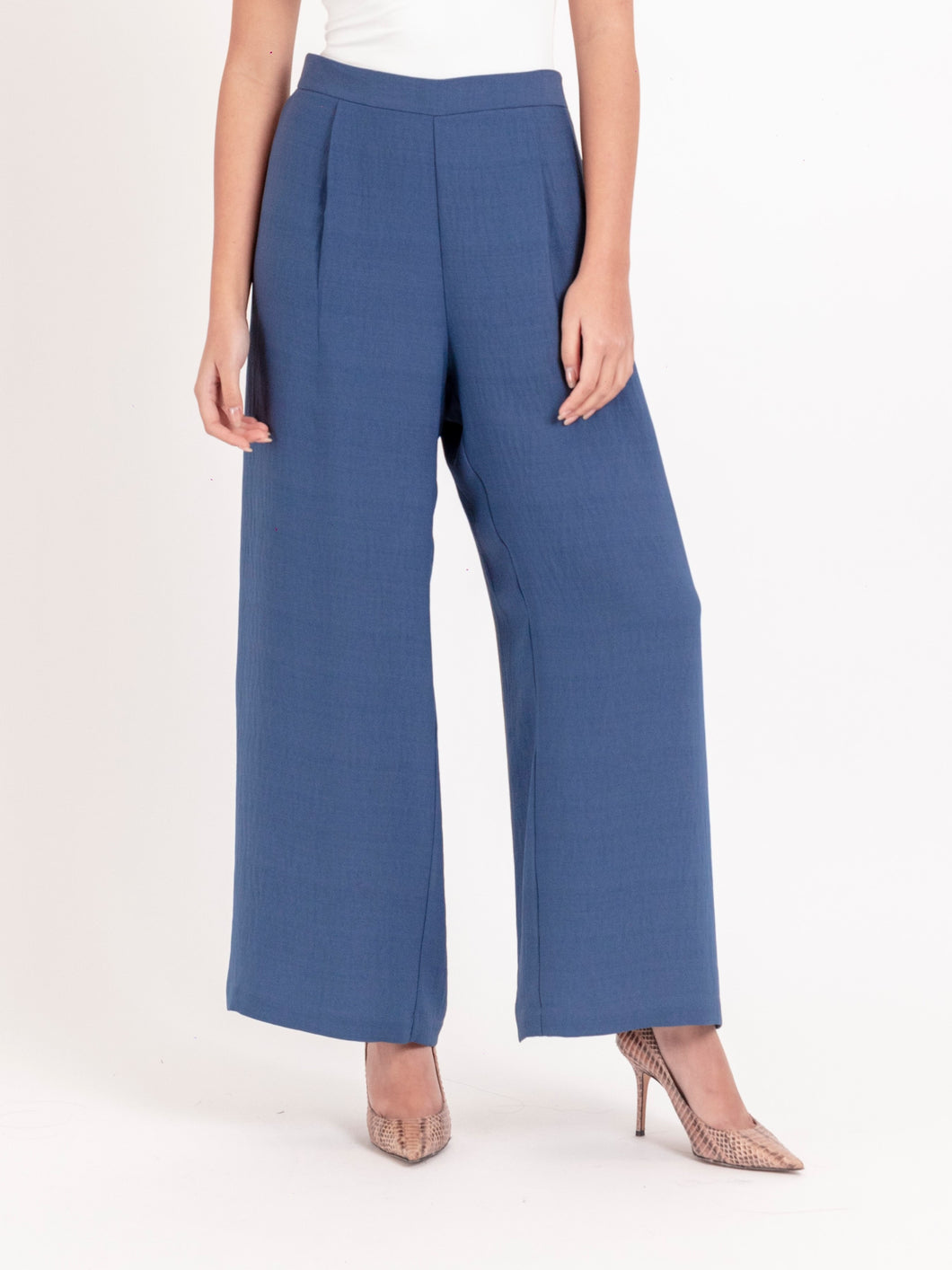 Navy Textured Classic Trousers with Pleats