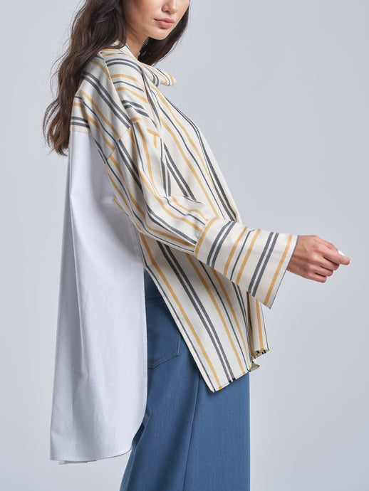 Oversized Striped Top with Crisp Pleated Back
