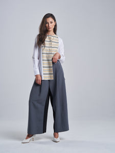 White Cotton Shirt with Stripes & Hidden Buttons
