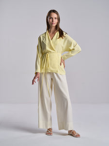 Flowy Raw-Edged Jacket in Yellow with Belt