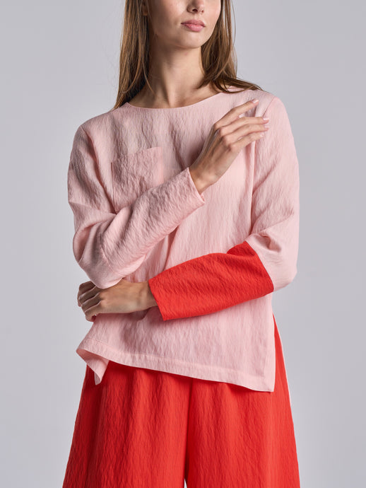 Blush Pink Top with a Red Cuff
