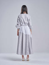 Soft Grey Embroidered Bias Dress with White Contrast