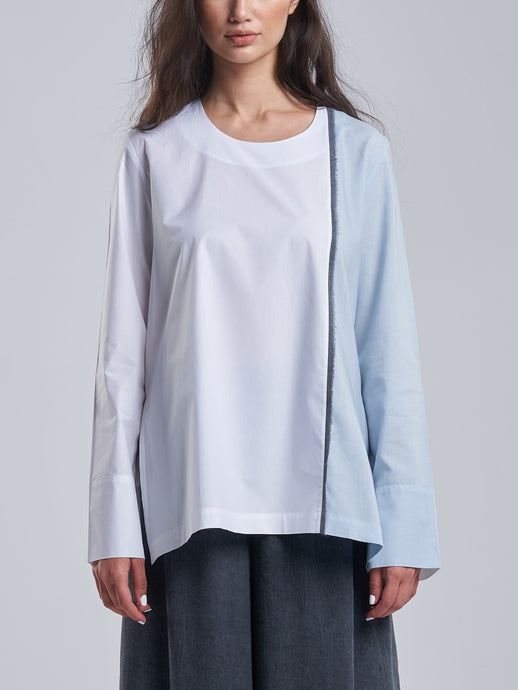 Two-Toned White & Blue Top with a Grey Touch