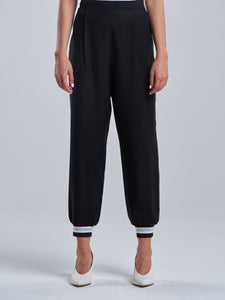 Silky Black Trousers with a Touch of Silver