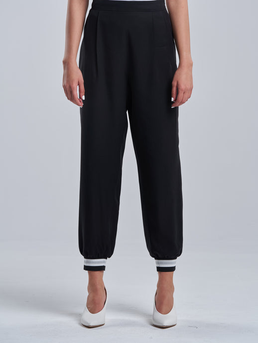 Silky Black Trousers with a Touch of Silver