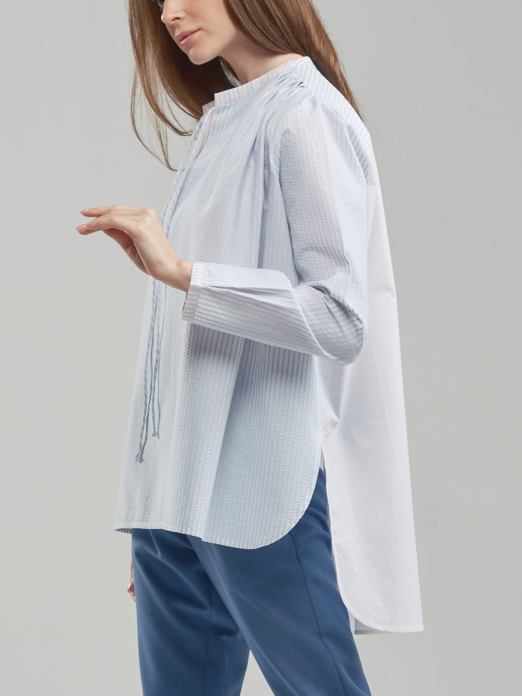 Oversized Sky Blue Shirt with Pink Contrast