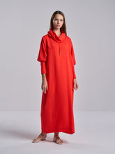 Coral Red Textured Drawstring Dress