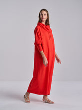 Coral Red Textured Drawstring Dress