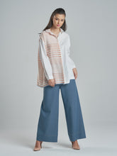 Classic Cotton Silk Shirt with Coral Stripes