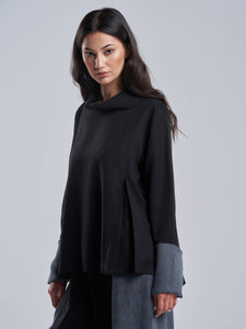 Silky Black Top with Washed Grey Cuffs