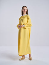Oversized Yellow Ribbed Gathered Dress