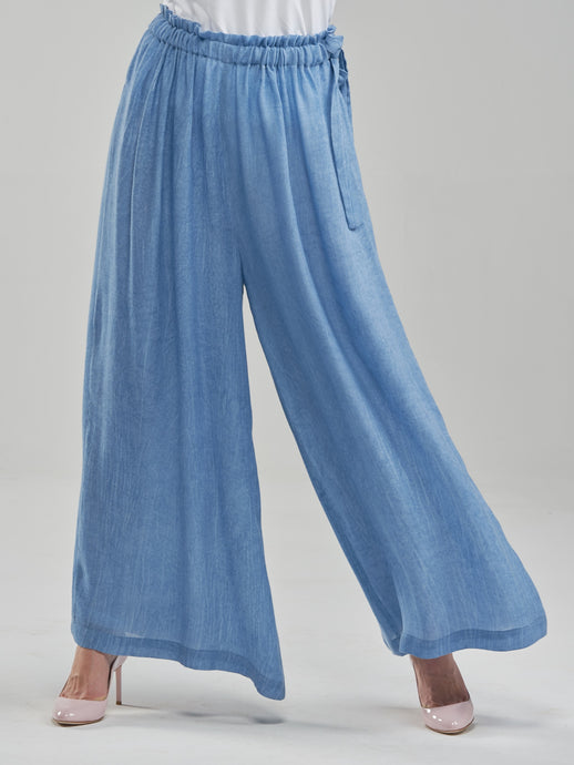 Washed Sky Blue Flowy Trousers