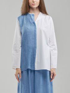 Two Toned Oversized White & Sky Blue Shirt