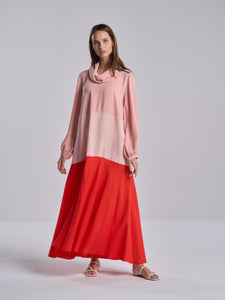 Tiered Pink and Red Dress with Belt