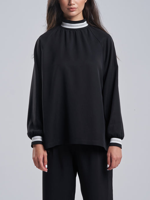 Silky Black Top with a Silver Touch